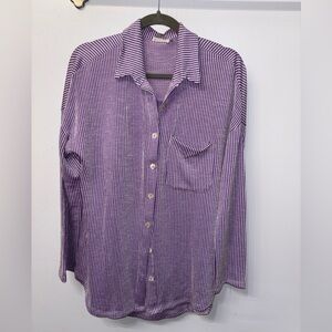 Purple Striped Button-Down Shirt with Chest Pocket